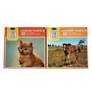 Whitman Junior Guild Jigsaw Puzzles Set of 2 Horse and Cat Themes Vintage